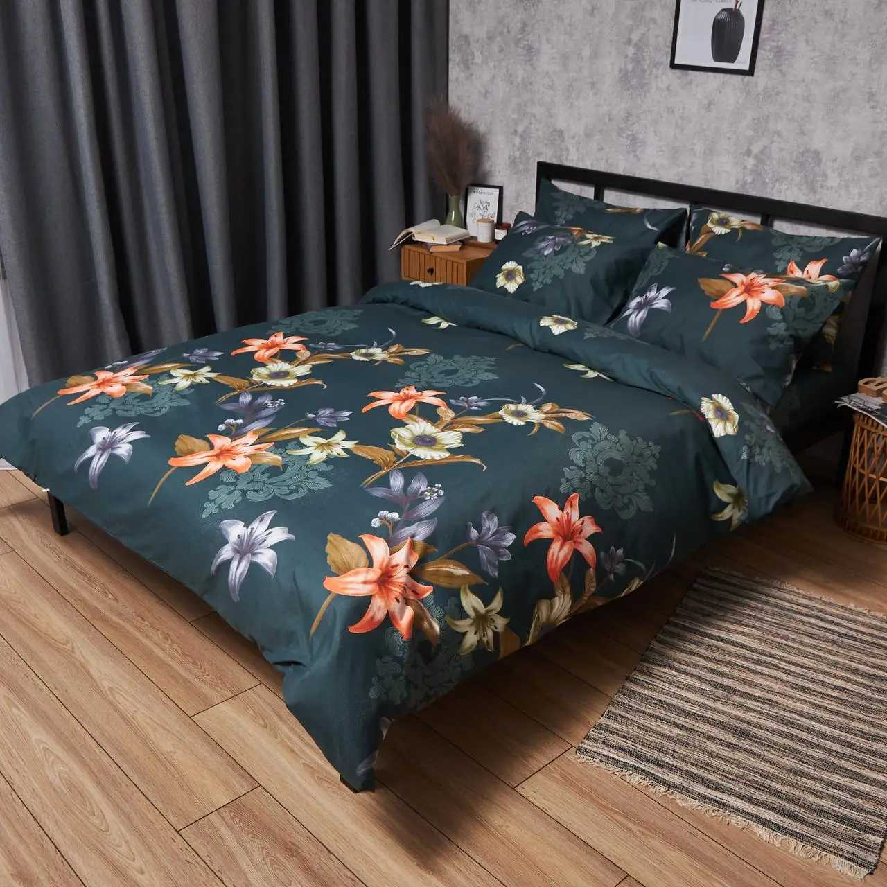 Комплект постільної білизни Moon&Star Мікросатин Premium Floral Nocturne 160х220 см нав. 40х60 2 шт. (MS-890000678)