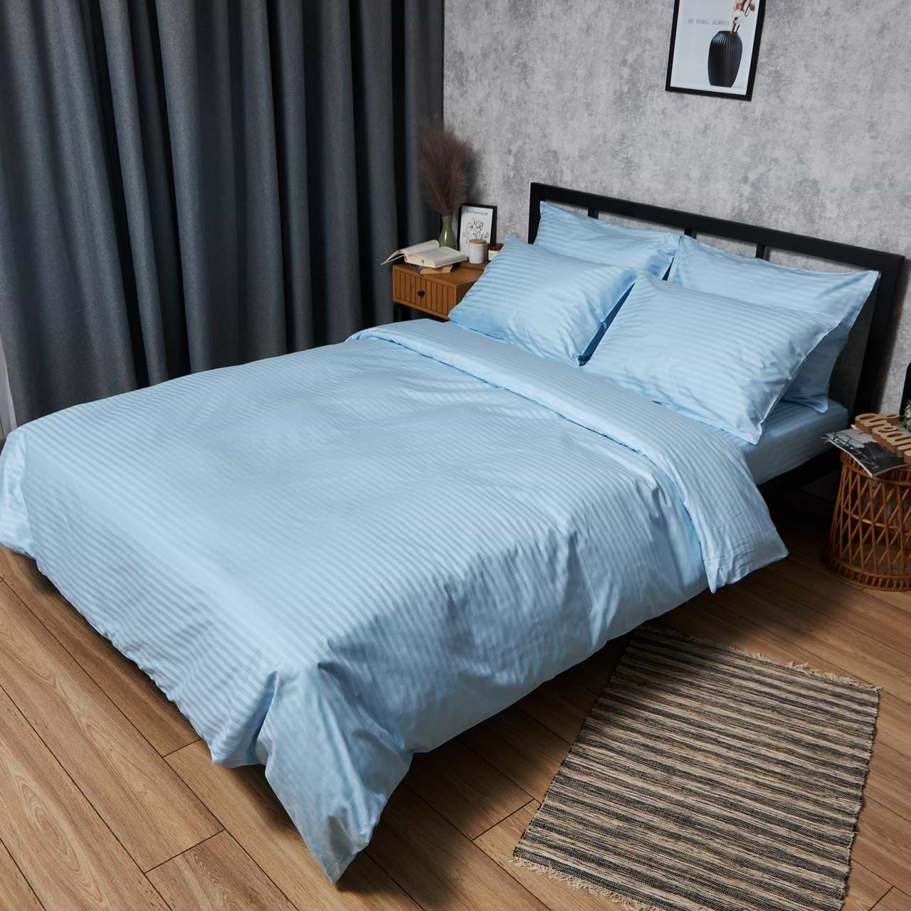 Комплект постельного белья Moon&Star Satin Stripe Ocean Calm 160х220 нав. 2х50х70 (MS-820008666)