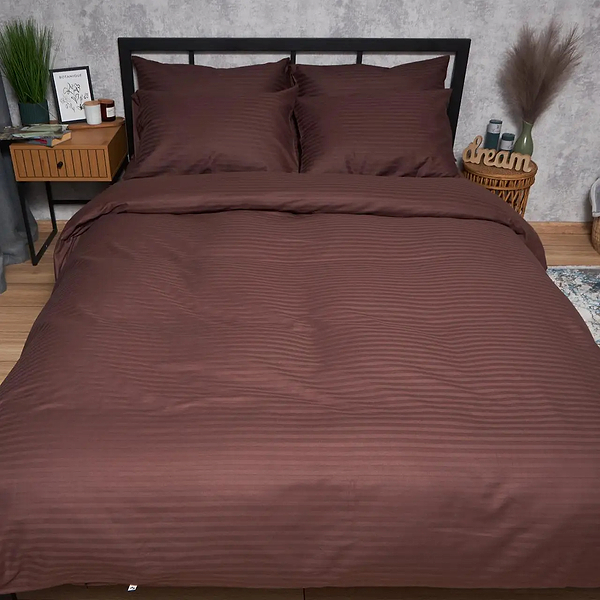 Фото - Комплект постельного белья Moon&Star Satin Stripe «Warm Espresso» King Size 220x240 нав. 2х40х60 (MS-820008715)