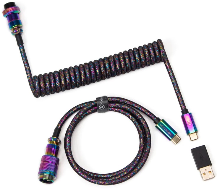 Кабель синхронизации данных Keychron Type-A/Type-C Premium Coiled Aviator Cable-Straight Rainbow Palted Black (CAB5_KEYCHRON) - Фото 1