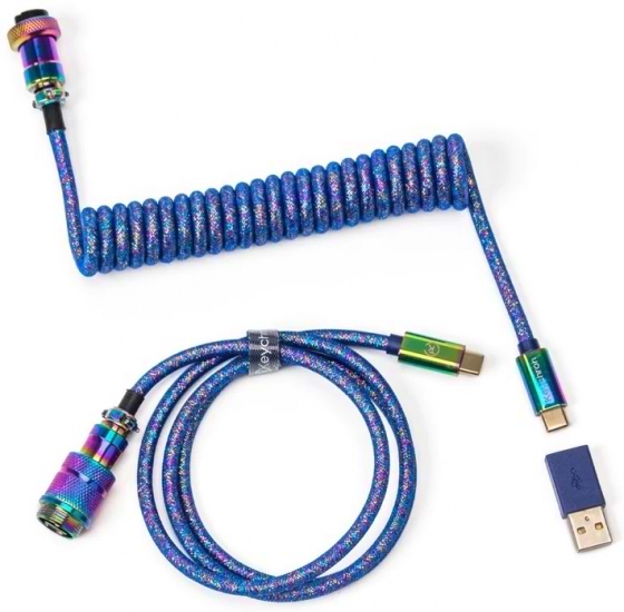 Фото - Кабель Keychron Type-A/Type-C Premium Coiled Aviator Cable-Straight Rainbow Palted Blue (CAB6_KEYCHRON)