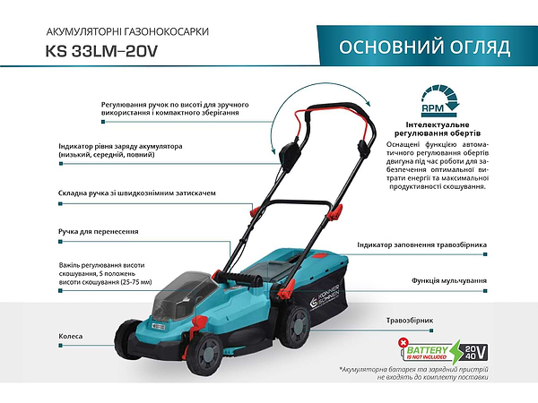 Фото - Газонокосарка акумуляторна Konner&Sohnen KS33LM-20V