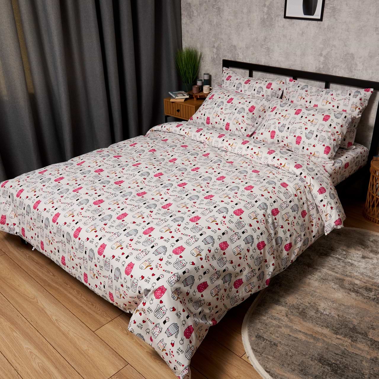 Комплект постільної білизни Moon&Star Бязь Gold Люкс Cute Cats King Size 220x240 нав. 4х70х70 (MS-820009069)