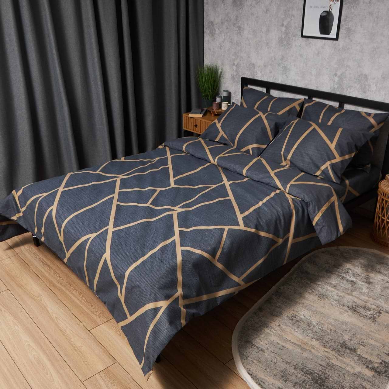 Комплект постільної білизни Moon&Star Мікросатин Premium Deep Blue Luxe 220х240 нав. 40х60 см 2 шт. (MS-890000672)