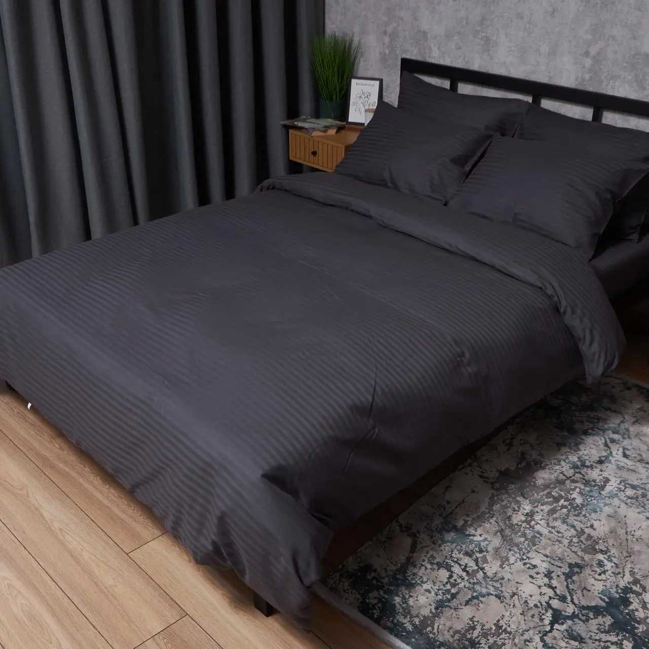 Комплект постільної білизни Moon&Star прост. 220х240 + 2 нав. 40х60 Satin Stripe Dark Serenity (MS-880000681)