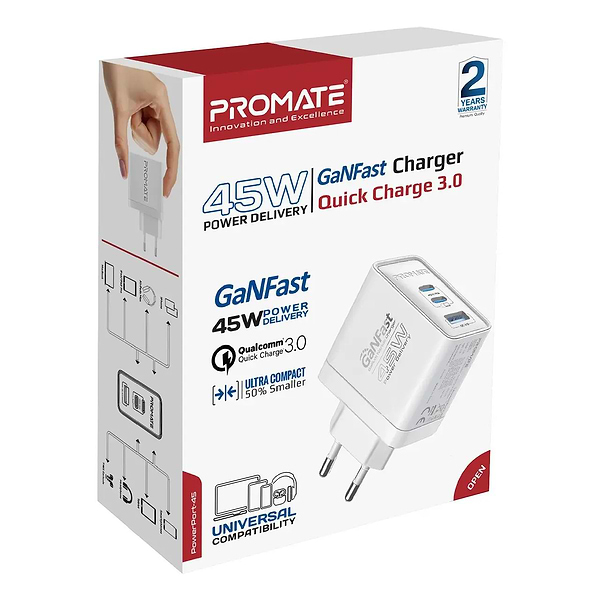 Фото - Мережевий зарядний пристрій Promate powerport-45.white