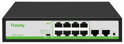 Коммутатор локальної мережі (Switch) Tiandy Комутатор Tiandy TC-P3S010 Spec: H/0820/AT/90, 8х10/100Mbps PoE Ports + 2х100/1000Mbps RJ45 Uplink Ports