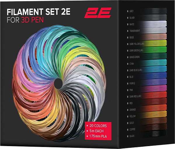 Фото - 3D пластик 2E для 3D ручки PLA, 1.75мм, 20 шт, микс 5 м (2E-SL-BH005)
