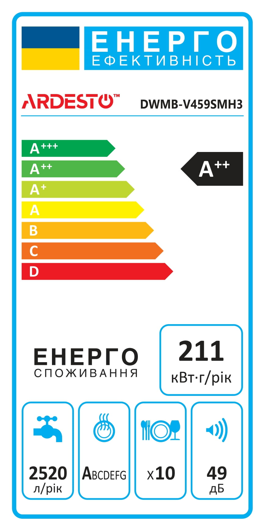 Фото - Посудомоечная машина встраиваемая Ardesto DWMB-V459SMH3