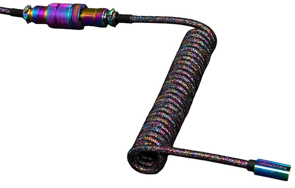 Фото - Кабель синхронізації даних Keychron USB-A/USB-C > USB-C 1.08m Type-C, Premium Coiled Aviator Black (CAB7_KEYCHRON)