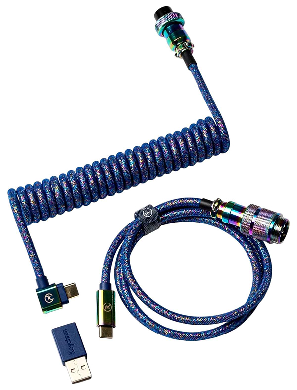 Фото - Кабель синхронізації даних Keychron USB-A/USB-C > USB-C 1.08m Type-C, Premium Coiled Aviator Blue (CAB8_KEYCHRON)