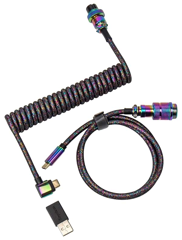 Фото - Кабель синхронізації даних Keychron USB-A/USB-C > USB-C 1.08m Type-C, Premium Coiled Aviator Black (CAB7_KEYCHRON)