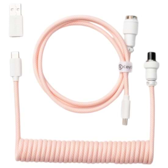 Кабель синхронізації даних Keychron USB-A/USB-C to USB-C 1.36m Type-C, Coiled Aviator Pink (CAB15_KEYCHRON)