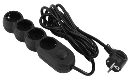 Удлинитель 220В 2E Plus 4 розетки 3 м Black (2E-U04VESM3BK)