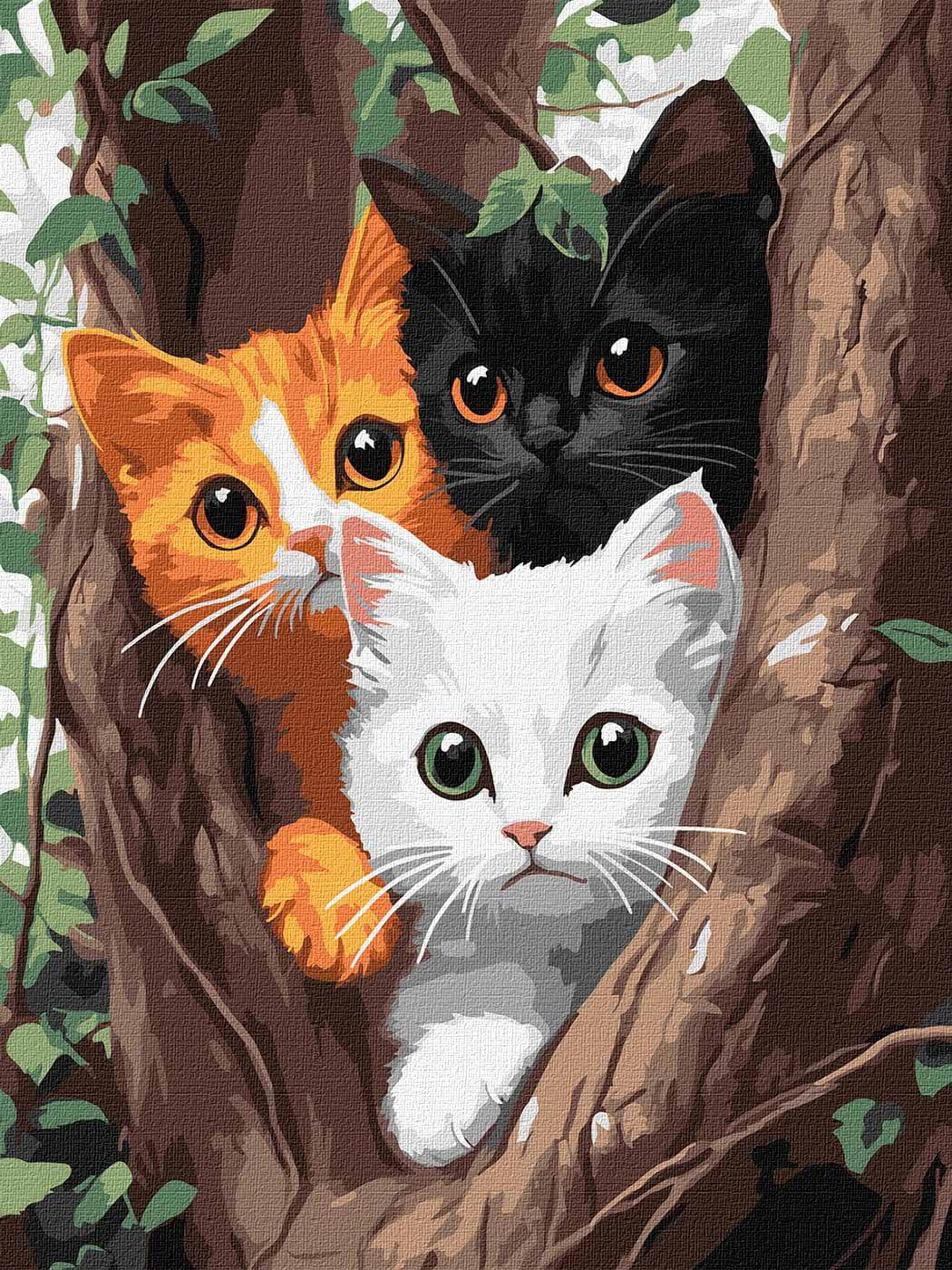 Картина по номерам Ideyka Котики на дереве 30х40 см (KHO6736)