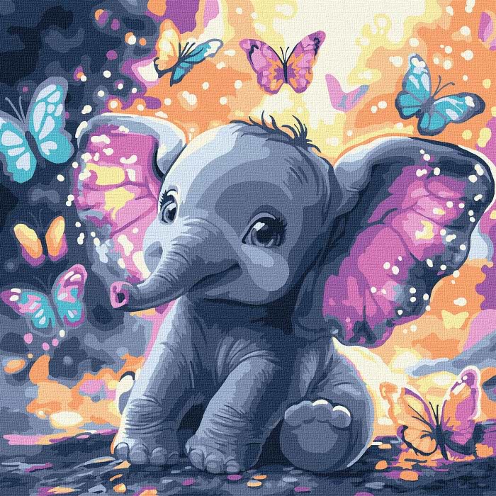 Картина по номерам Ideyka "Беззаботный слоник с красками металлик" 30х30 см (KHO6761)