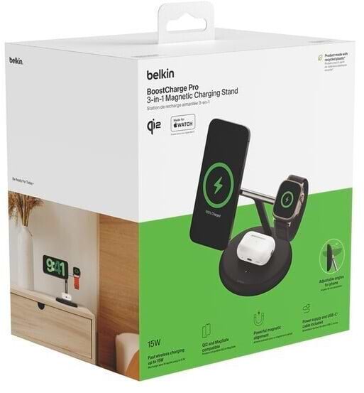 Фото - Бездротовий зарядний пристрій Belkin 3в1 Magnetic Adjustable Pad Qi2 15Вт Black (WIZ023VFBK)
