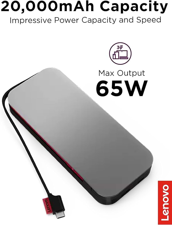 Фото - Батарея мобільна Lenovo Go USB-C Laptop Power Bank (20000 mAh) (40ALLG2WWW)