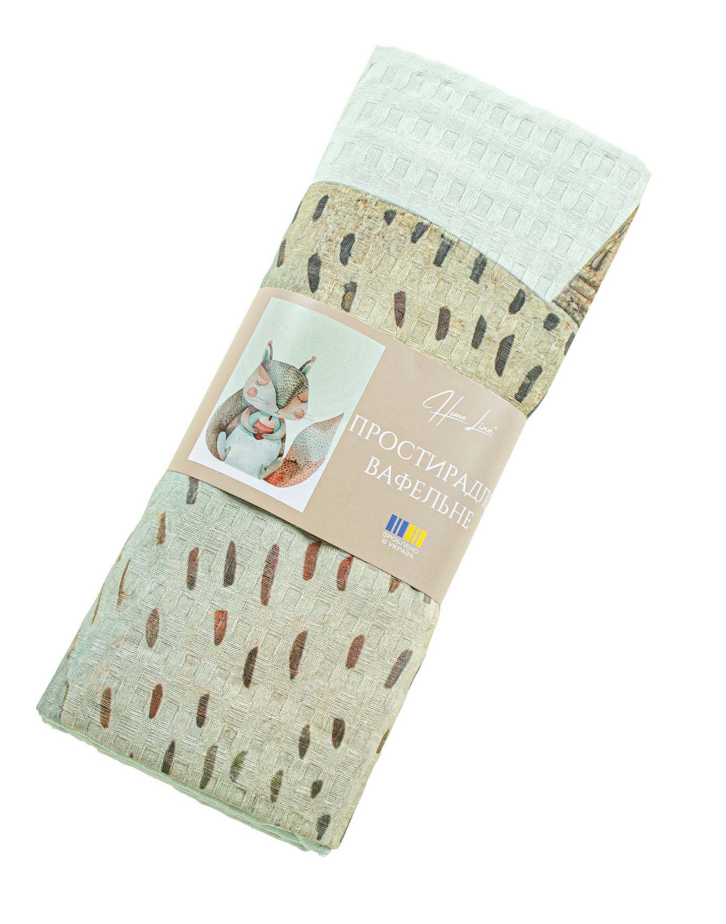 Простирадло полуторне Home Line ВАФЕЛЬНЕ 145х215 см ЦД Білка з жолудем (193291)