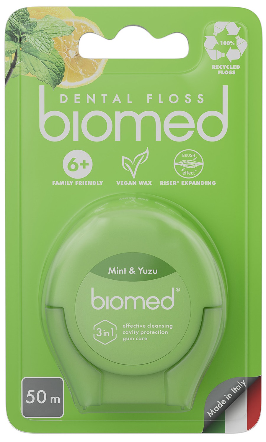 Фото - Зубная нить BioMed вкус мяты и юза 50 м (7640168937249)