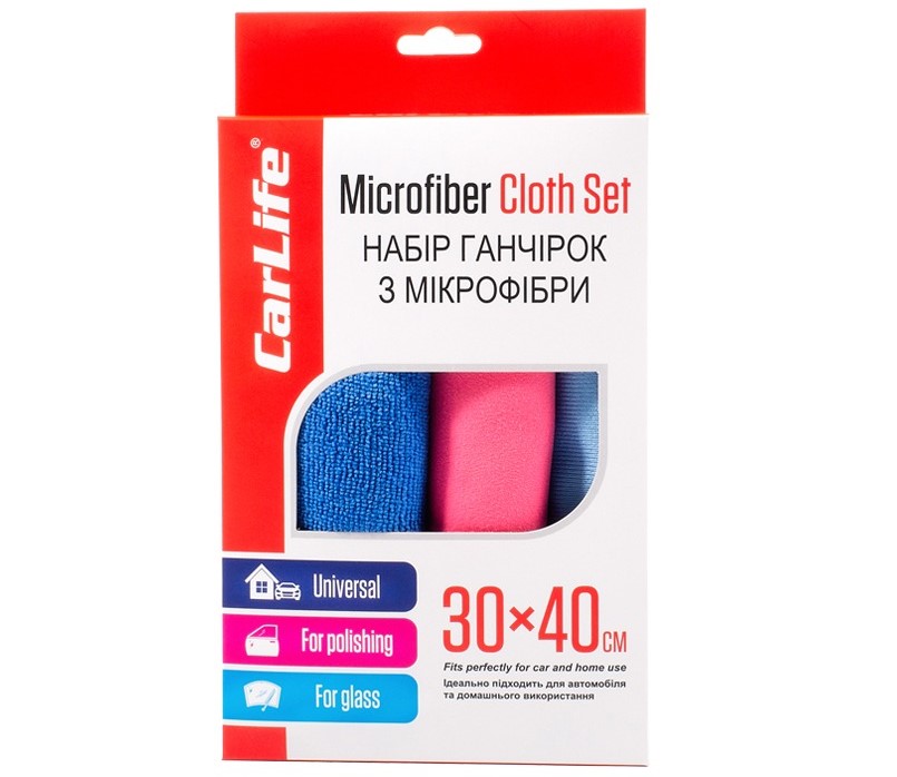 Автомобільна серветка CarLife 30x40 см набір 3шт. (скло,панель,універсальна) (CC905)