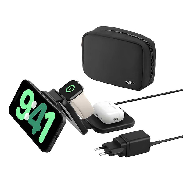 Фото - Бездротовий зарядний пристрій Belkin 3в1 Travel Pad Wireless Qi2 15Вт Black (WIZ024VFBK)