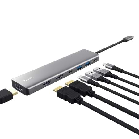 Фото - Хаб USB Trust Dalyx 7in1 USB-C> 2xUSB-А 3.2/2xUSB-С/2xHDMI/Display Port 0.16м Grey (25661)