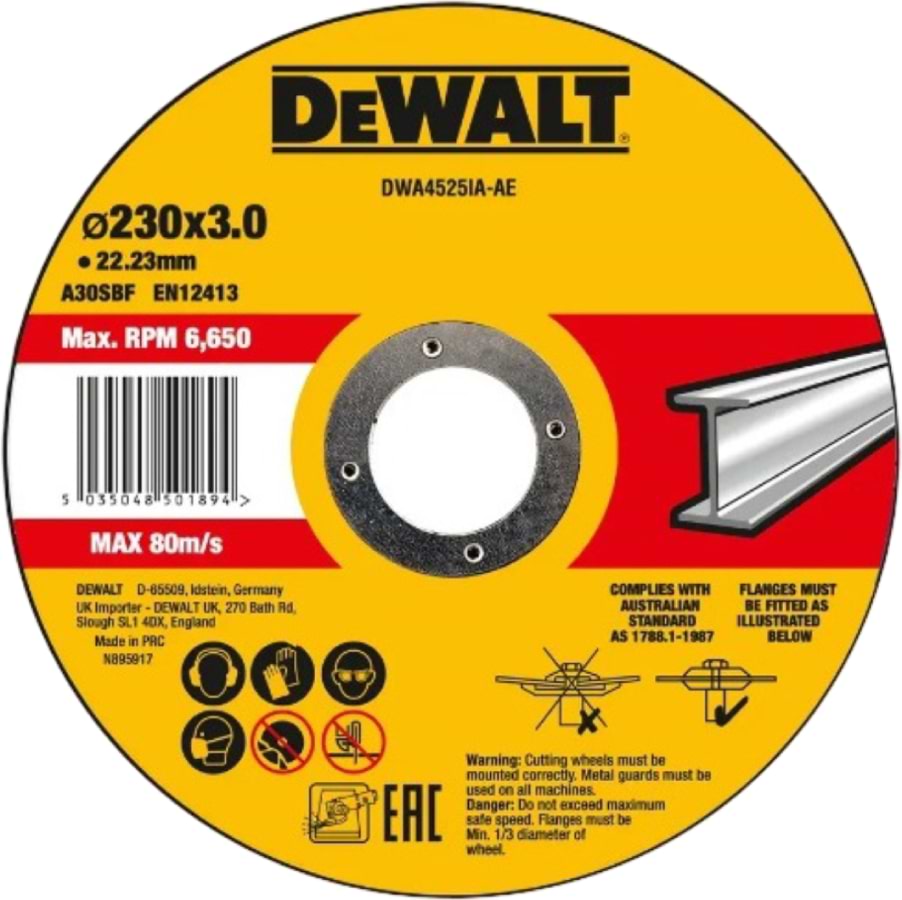 Круг відрізний по металу DeWALT HIGH PERFORMANCE 230х3х22.23 мм (DWA4525IA)