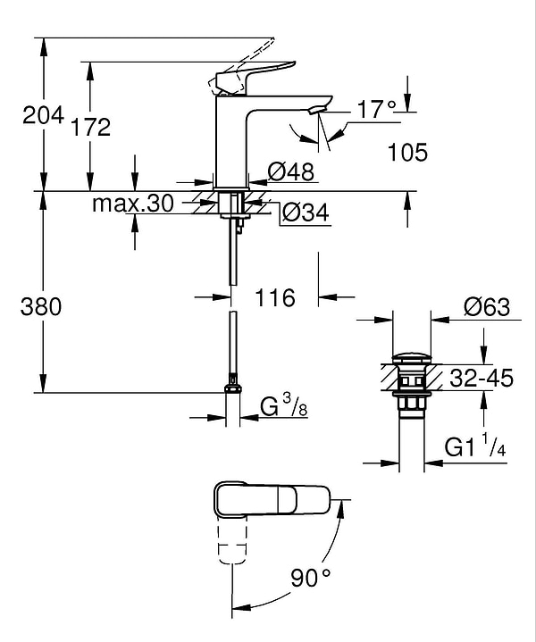 Фото - Змішувач для ванної Grohe QuickFix Dice ColdStart M (1018360000)