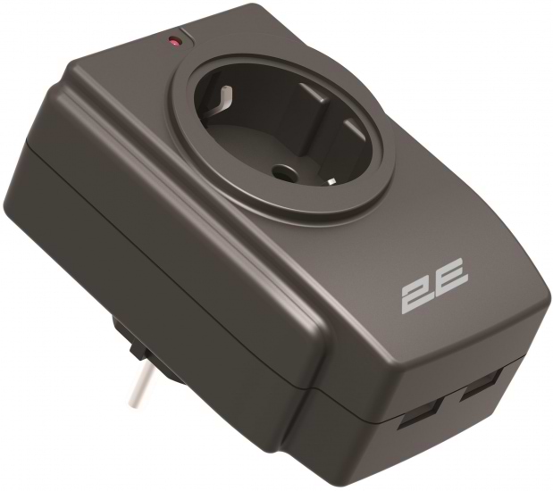 Разветвитель 220В 2E 1xТипF, 16A, 2*USB-A Black (2E-AD120U)