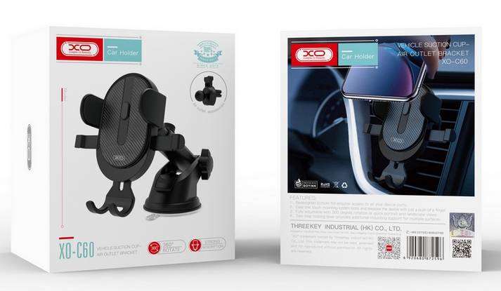 Фото - Держатель для мобильного устройства XO C60 Suction cup outlet Car holder Black (6920680872596)