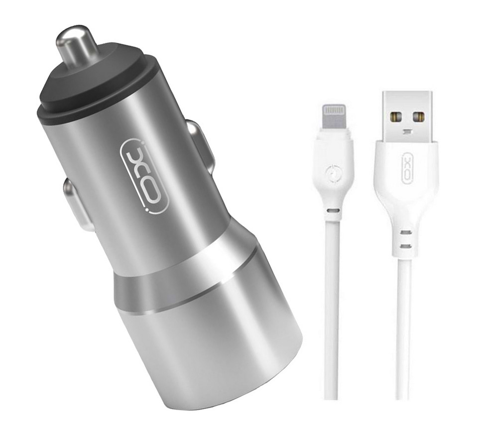 Автомобильное зарядное устройство XO TZ09 car charger set Lightning  Gray (6920680873517)