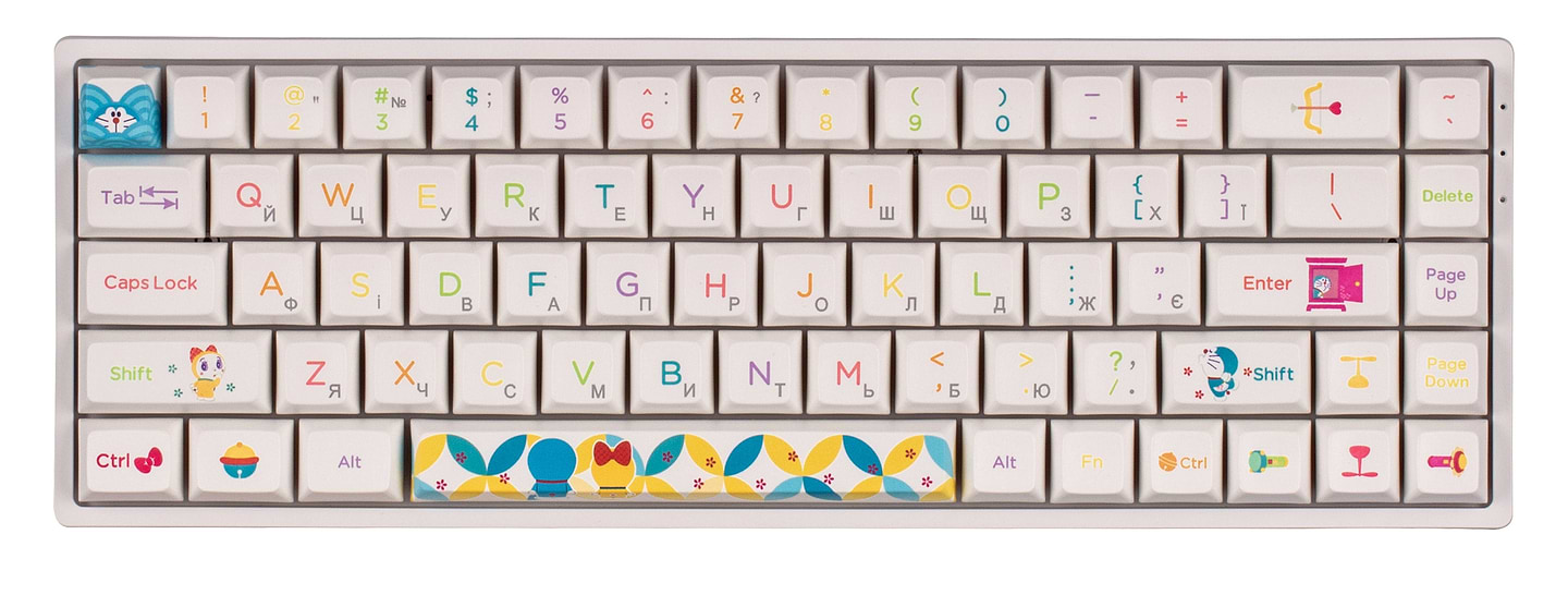 Клавиатура проводная Akko 3068B Doraemon Rainbow CS Jelly Pink, BT/WL/USB-A, EN/UKR, RGB White (6925758617383) - Фото 1