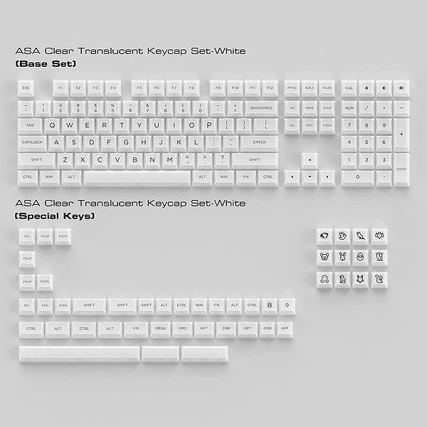 Фото - Дополнительные сменные клавиши для клавиатуры Akko ASA Clear printed keycap White V2 Fullset (6925758621342)