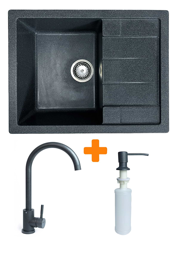 Фото - Мийка кухонна+змішувач+дозатор Adamant Anila графіт (182496900313)
