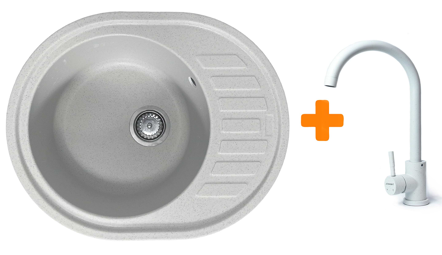 Мойка кухонная+смеситель Adamant Ovum Old stone (1824296910410)
