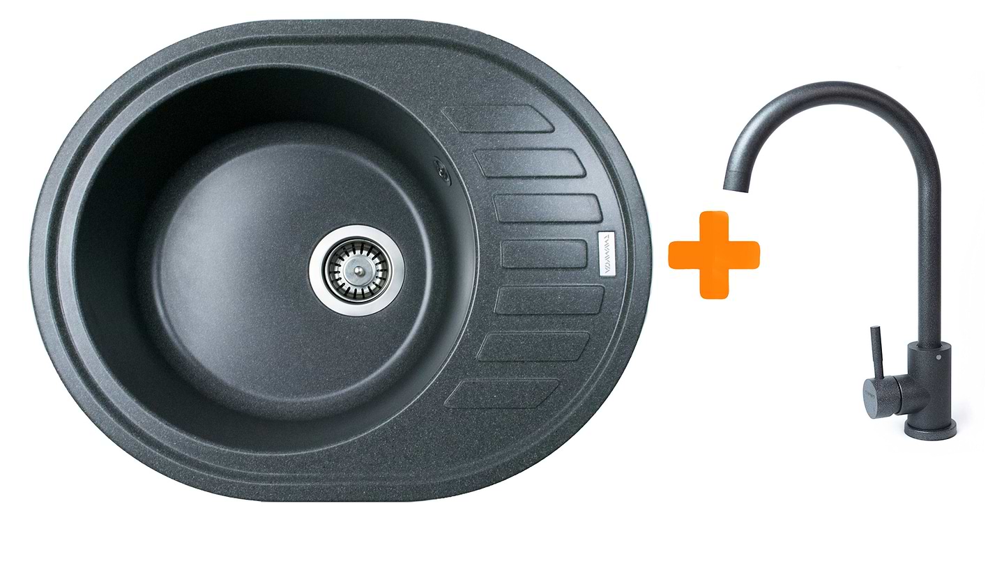 Мойка кухонная+смеситель Adamant Ovum графит (1824296910413)
