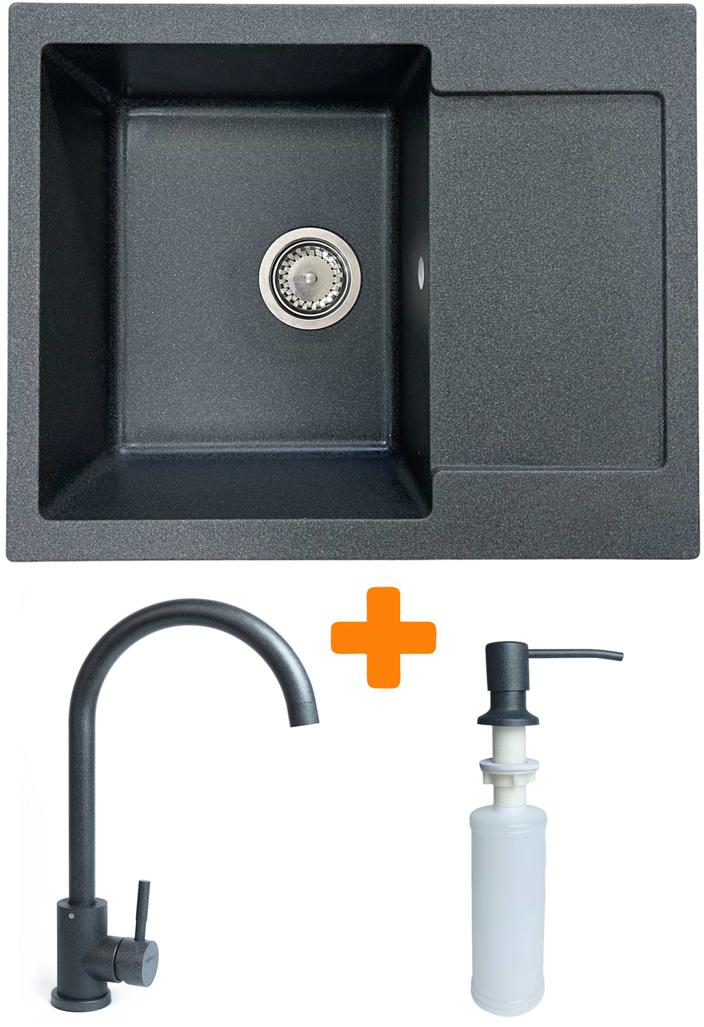 Мойка кухонная+смеситель+дозатор Adamant Minimal графит (1824296902313)