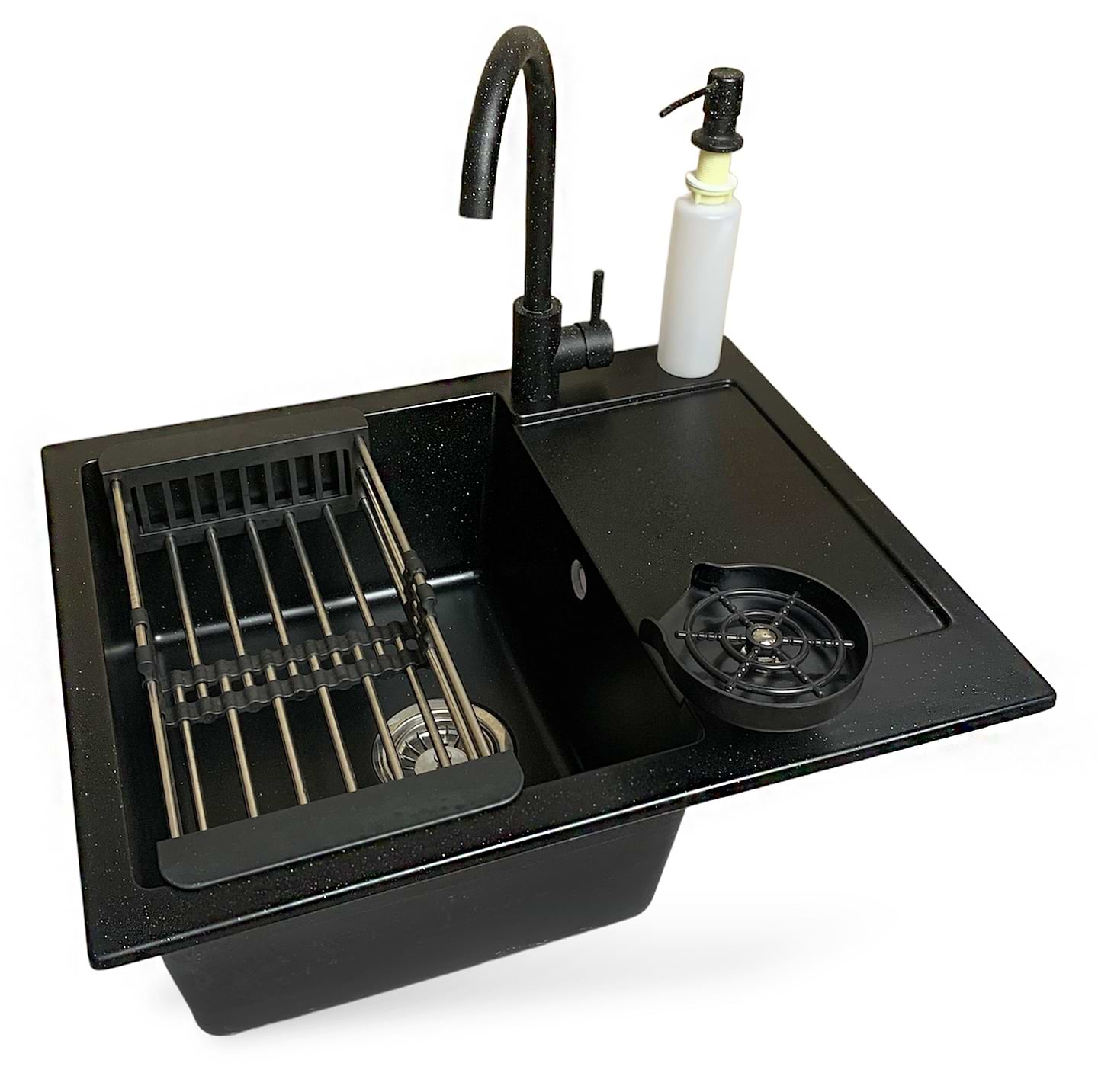 Мойка кухонная+смеситель+дозатор Adamant Minimal черный (4824296106403)