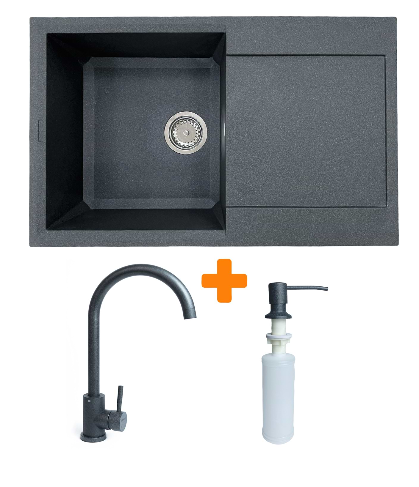 Мойка кухонная+смеситель+дозатор Adamant Horizon графит (182496901513)