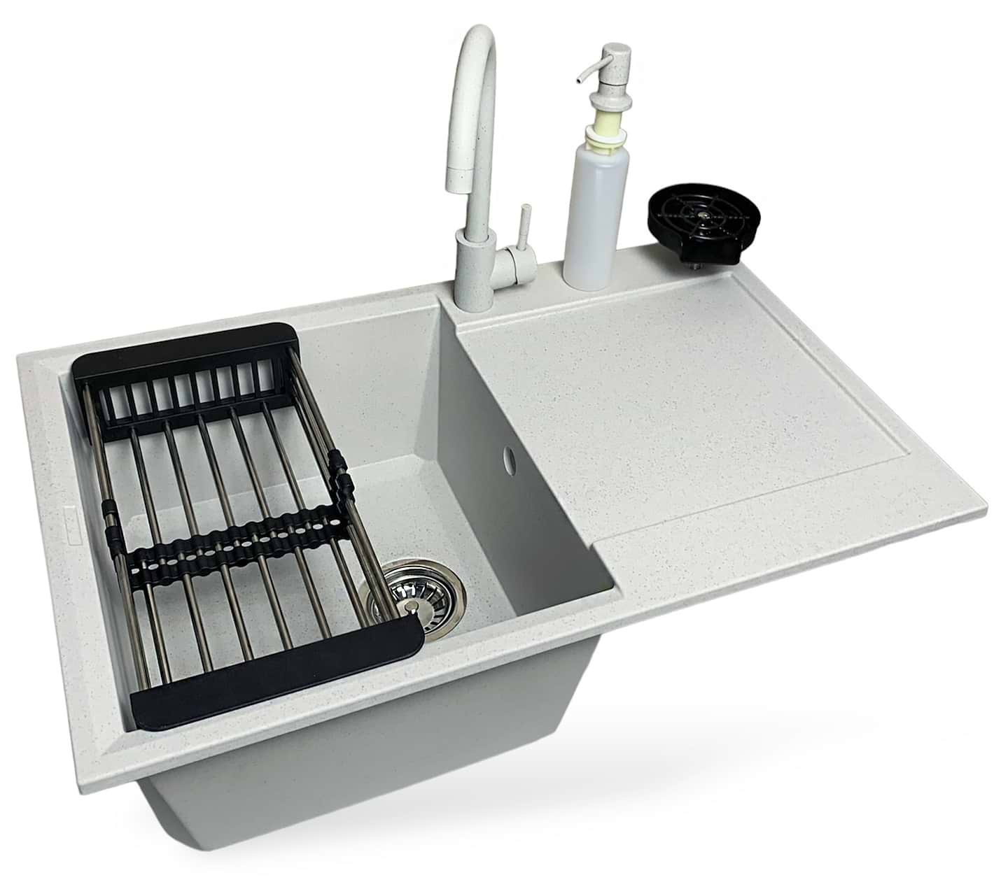 Мойка кухонная+смеситель+дозатор Adamant Horizon Old stone + ополаскиватель стаканов + колландер (4824296106310)