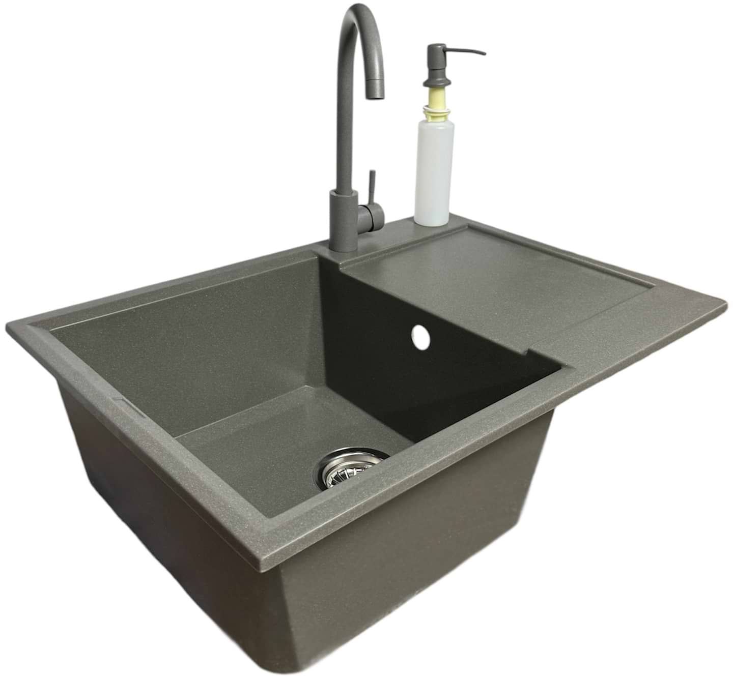Мойка кухонная+смеситель+дозатор Adamant Horizon Medium серый (4824296104504)
