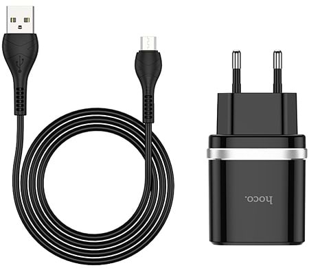 Сетевое зарядное устройство HOCO C12Q Smart QC3.0 charger set(Micro) 18W Black (6931474716279)