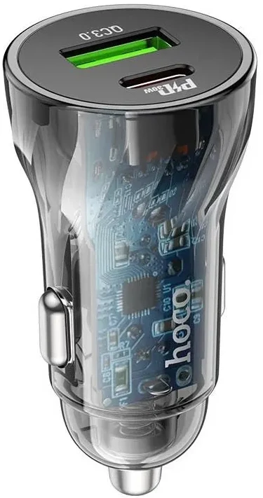 Автомобільний зарядний пристрій HOCO Z47A Transparent Discovery Edition dual port PD30W+QC3.0 Transparent Black (6931474782274)