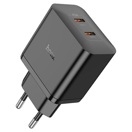 Сетевое зарядное устройство HOCO N35 Streamer dual-port PD45W GaN (2C) charger(EU) Black (6931474797193)