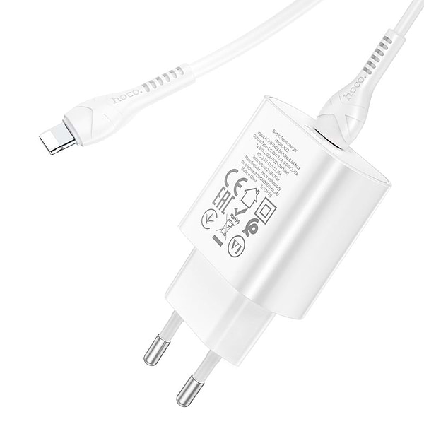 Фото - Сетевое зарядное устройство HOCO N22 Jetta PD25W charger set (Type-C to iP)(EU) White (6931474760074)