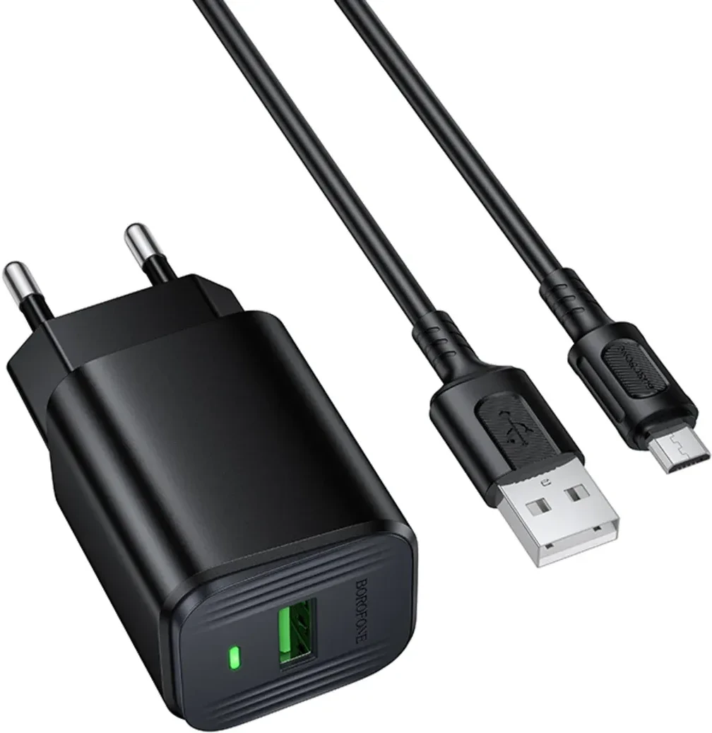 Мережевий зарядний пристрій BOROFONE BAS82A Star single port QC3.0 charger set (Micro) (EU) Black (6941991126727)
