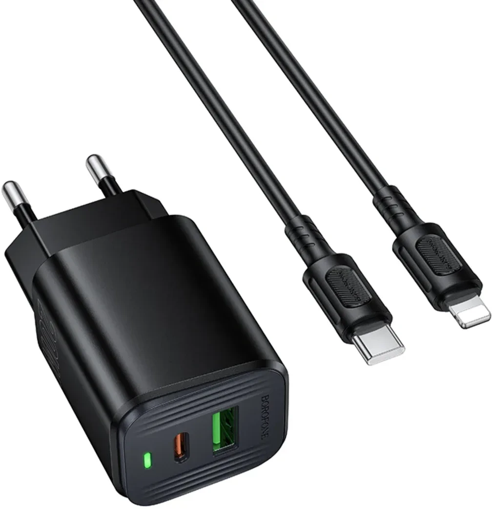 Мережевий зарядний пристрій BOROFONE BAS83A Star PD20W+QC3.0 charger set (C to iP) (EU) Black (6941991126789)