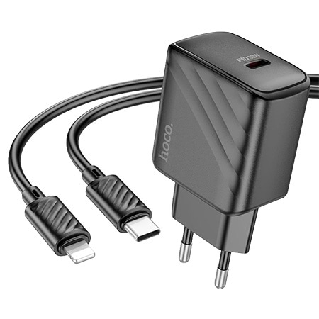 Мережевий зарядний пристрій HOCO CS22A PD30W charger set(C to iP) Black (6942007609920)