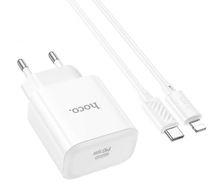 Сетевое зарядное устройство HOCO C76A Pro PD30W charger set (C to iP)(EU) White (6942007616317)